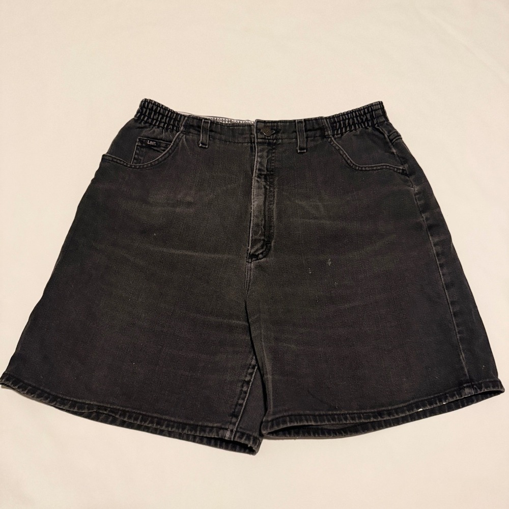 Lee Denim Shorts Mens 30 Faded Black Vintage 90s Relaxed Side Elastic Waist